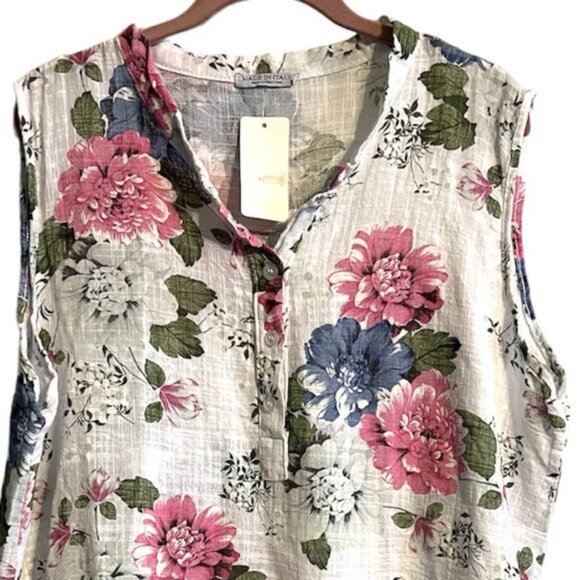Made in Italy Sleeveless Floral Cotton Top Blouse. Size 1X Plus Size Semi-sheer - Picture 6 of 6
